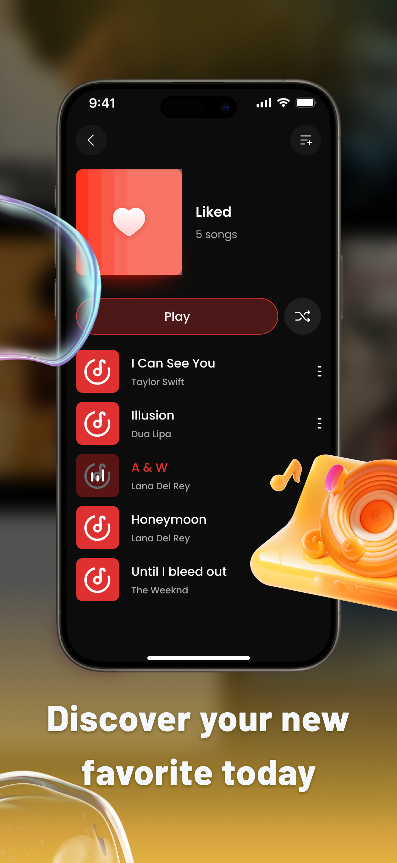 Playlist view — discover your favorite